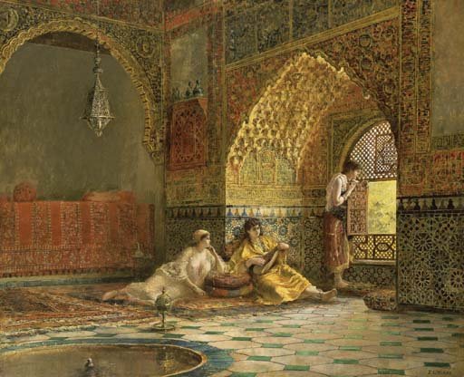 Interior of La Torre des Infantas, illustrating the legend of the three Moorish princesses, in Washington Irving's 'The Alhambra'