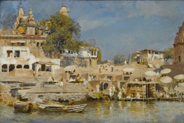 Temples and bathing ghat at Benares